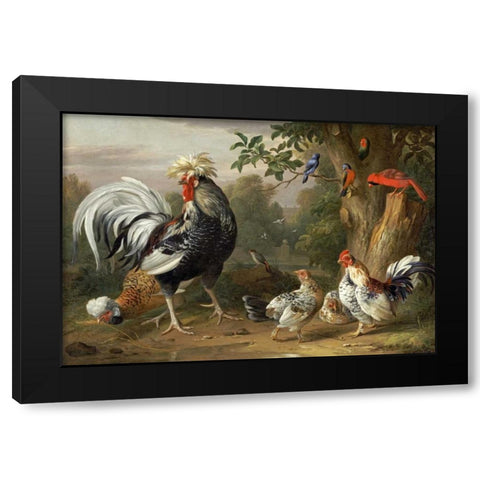 Poultry and Other Birds In The Garden of a Mansion Black Modern Wood Framed Art Print by Bogdany, Jacob