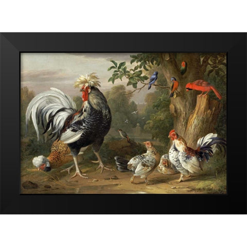 Poultry and Other Birds In The Garden of a Mansion Black Modern Wood Framed Art Print by Bogdany, Jacob