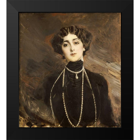 Portrait of Lina Cavalieri Black Modern Wood Framed Art Print by Boldini, Giovanni
