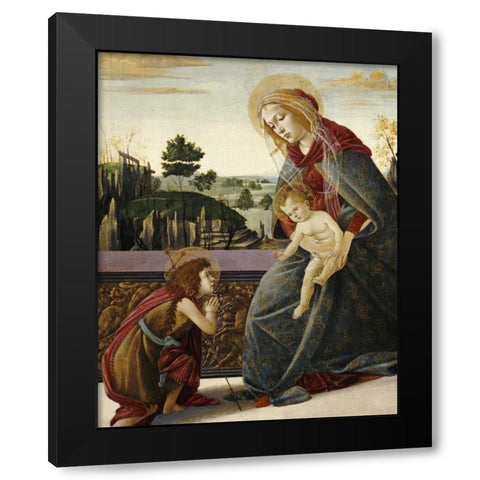 The Madonna and Child With The Young Saint John The Baptist Black Modern Wood Framed Art Print with Double Matting by Botticelli, Sandro