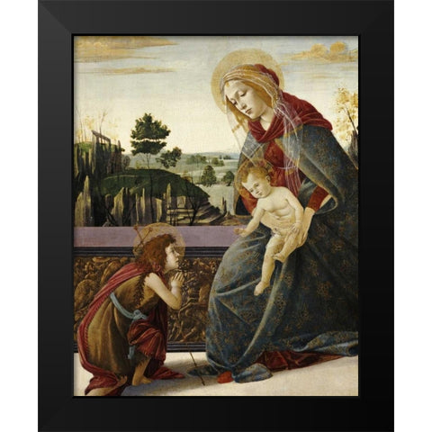 The Madonna and Child With The Young Saint John The Baptist Black Modern Wood Framed Art Print by Botticelli, Sandro