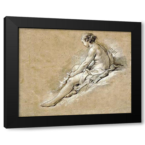 A Nude Girl Seated Black Modern Wood Framed Art Print by Boucher, Francois