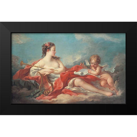 Erato, The Muse of Love Poetry Black Modern Wood Framed Art Print by Boucher, Francois