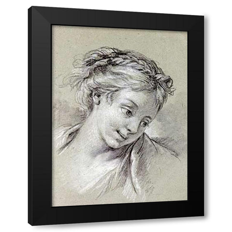 Head of a Girl Looking Down To The Right Black Modern Wood Framed Art Print by Boucher, Francois