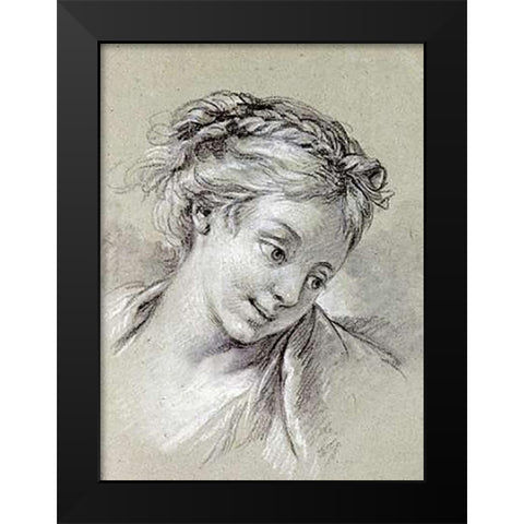 Head of a Girl Looking Down To The Right Black Modern Wood Framed Art Print by Boucher, Francois