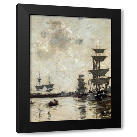 Deauville: Schooners at Anchor Black Modern Wood Framed Art Print by Boudin, Eugene