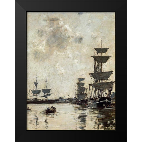 Deauville: Schooners at Anchor Black Modern Wood Framed Art Print by Boudin, Eugene