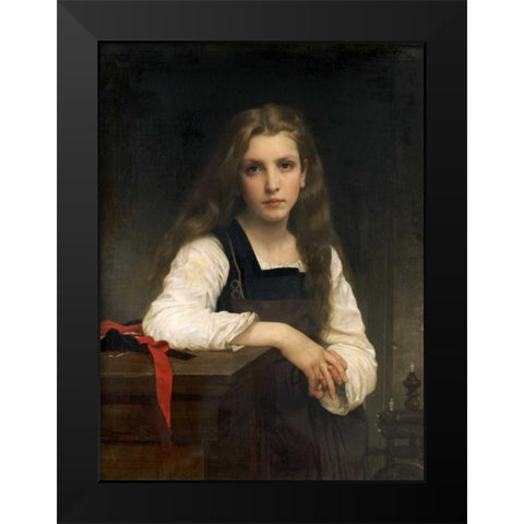 The Fair Spinner Black Modern Wood Framed Art Print by Bouguereau, William-Adolphe