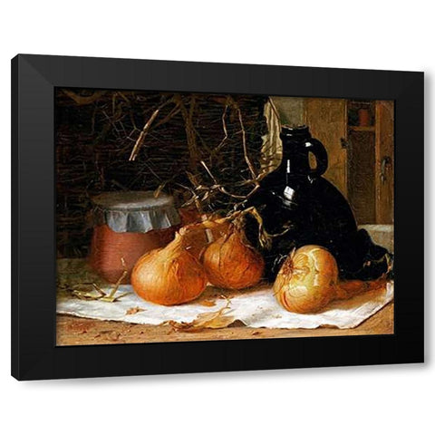 Onions, a Jug and a Ceramic Pot On a Tablecloth Black Modern Wood Framed Art Print with Double Matting by Brooker, Harry