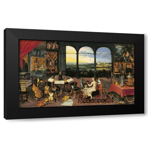 An Allegory of Hearing Black Modern Wood Framed Art Print by Jan Brueghel the Elder