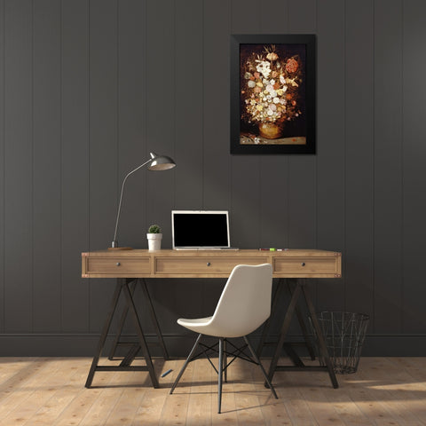 A Crown Imperial, a Peony and Other Flowers Black Modern Wood Framed Art Print by Jan Brueghel the Younger