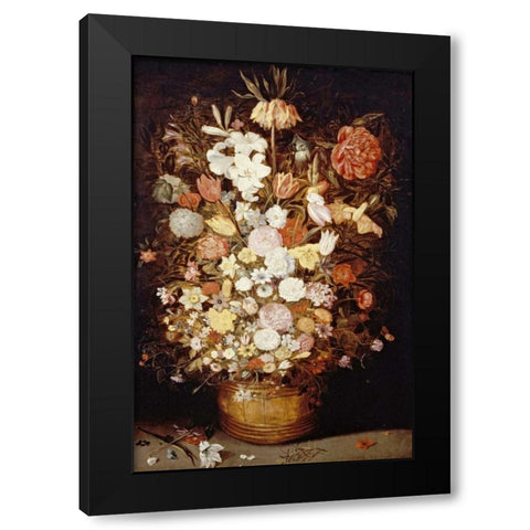 A Crown Imperial, a Peony and Other Flowers Black Modern Wood Framed Art Print with Double Matting by Jan Brueghel the Younger