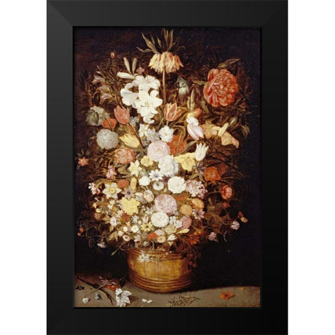 A Crown Imperial, a Peony and Other Flowers Black Modern Wood Framed Art Print by Jan Brueghel the Younger