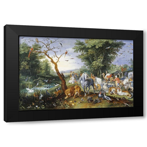 Animals Entering Noahs Ark Black Modern Wood Framed Art Print by Jan Brueghel the Younger