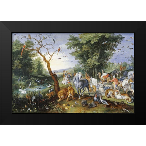 Animals Entering Noahs Ark Black Modern Wood Framed Art Print by Jan Brueghel the Younger