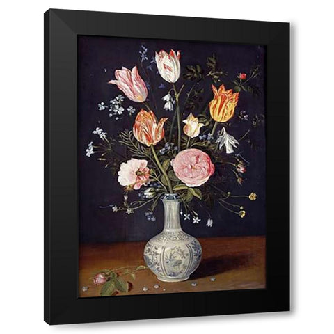Tulips, Roses, Forget-Me-Nots and Other Flowers Black Modern Wood Framed Art Print with Double Matting by Brueghel, Jan