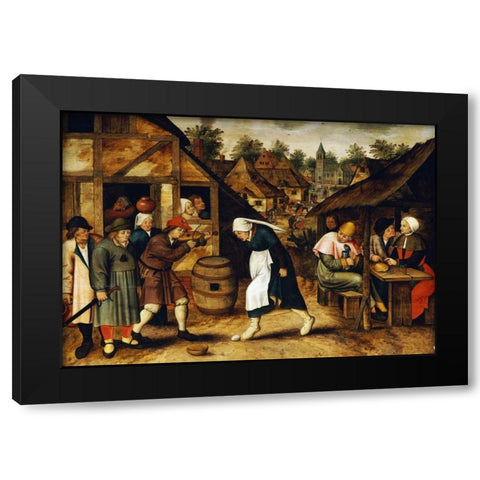 The Egg Dance Black Modern Wood Framed Art Print with Double Matting by Bruegel, Pieter the Elder