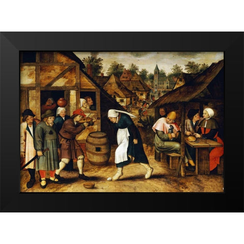 The Egg Dance Black Modern Wood Framed Art Print by Bruegel, Pieter the Elder