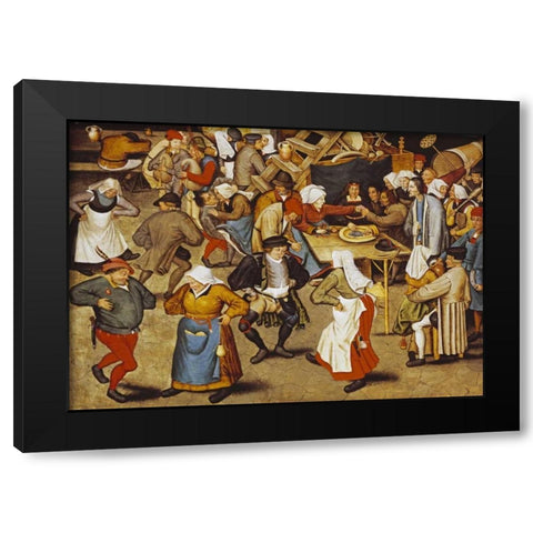 The Indoor Wedding Dance Black Modern Wood Framed Art Print with Double Matting by Bruegel, Pieter the Elder