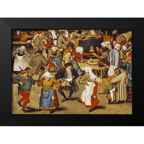 The Indoor Wedding Dance Black Modern Wood Framed Art Print by Bruegel, Pieter the Elder