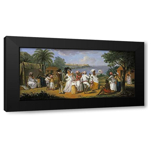 Natives Dancing In The Island of Dominica Black Modern Wood Framed Art Print by Brunais, Augustin