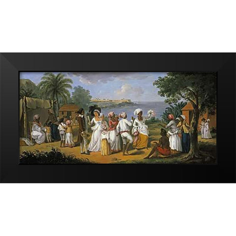 Natives Dancing In The Island of Dominica Black Modern Wood Framed Art Print by Brunais, Augustin