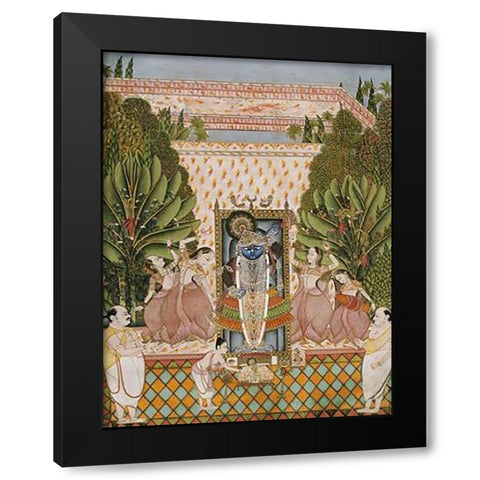 Worship of Shri Nathji Black Modern Wood Framed Art Print with Double Matting by Bundi