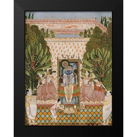 Worship of Shri Nathji Black Modern Wood Framed Art Print by Bundi