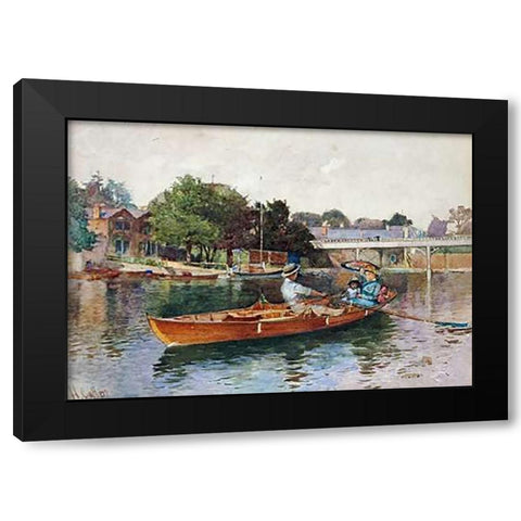 A Boating Party On The Thames at Cookham Black Modern Wood Framed Art Print by Caffieri, Hector