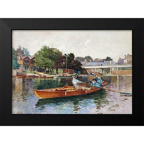 A Boating Party On The Thames at Cookham Black Modern Wood Framed Art Print by Caffieri, Hector