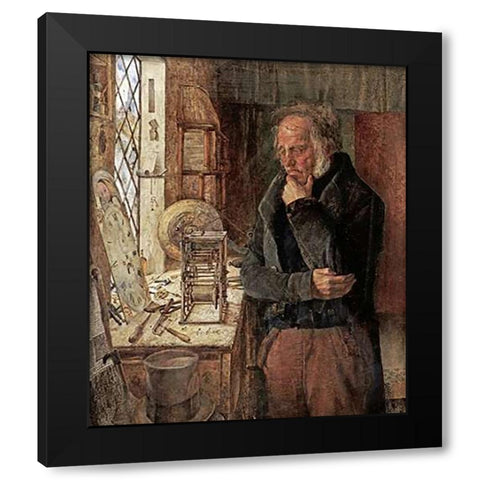 Our Village Clockmaker Solving a Problem Black Modern Wood Framed Art Print by Campbell, James