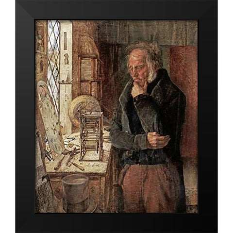 Our Village Clockmaker Solving a Problem Black Modern Wood Framed Art Print by Campbell, James