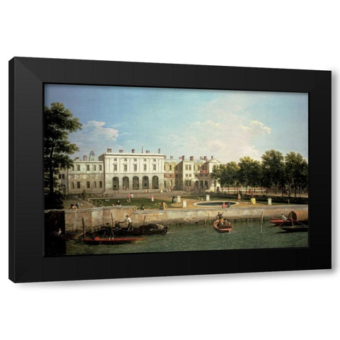 Old Somerset House From The River Thames, London Black Modern Wood Framed Art Print by Canal, Giovanni Antonio