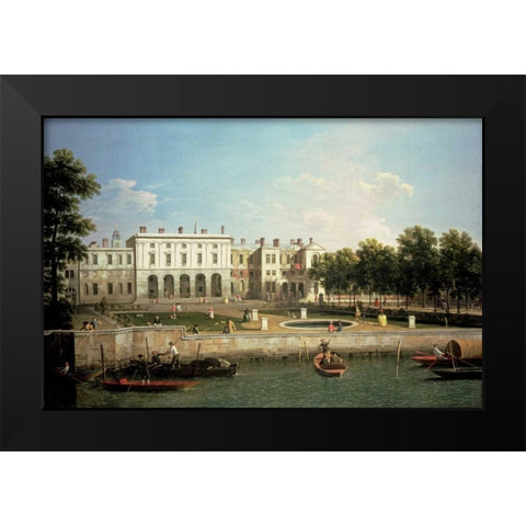 Old Somerset House From The River Thames, London Black Modern Wood Framed Art Print by Canal, Giovanni Antonio