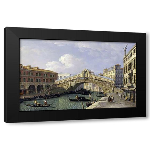 The Rialto Bridge, Venice Black Modern Wood Framed Art Print with Double Matting by Canal, Giovanni Antonio