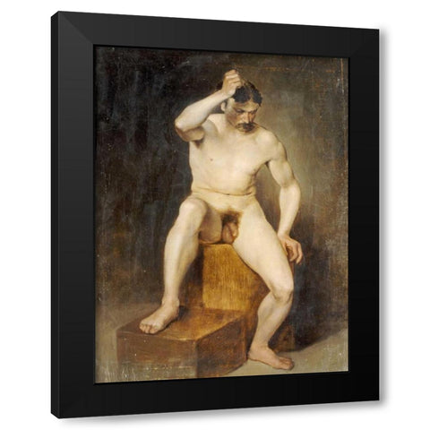 A Seated Male Nude Black Modern Wood Framed Art Print by Von Staschiripka Canon, Hans
