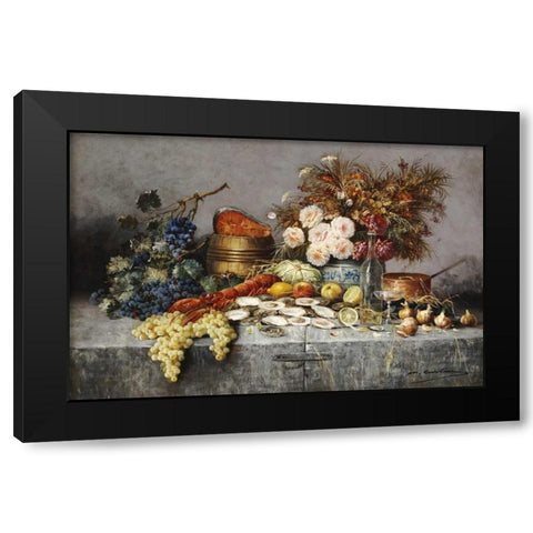 A Bountiful Table Black Modern Wood Framed Art Print by Carlier, Modeste