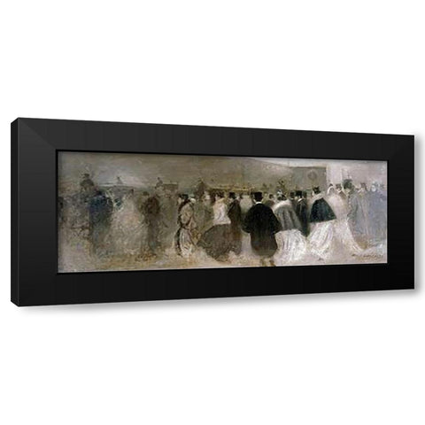 La Sortie Du Theatre Black Modern Wood Framed Art Print with Double Matting by Carriere, Eugene