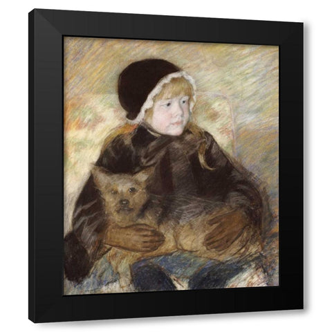 Elsie Cassat Holding a Big Dog Black Modern Wood Framed Art Print with Double Matting by Cassatt, Mary