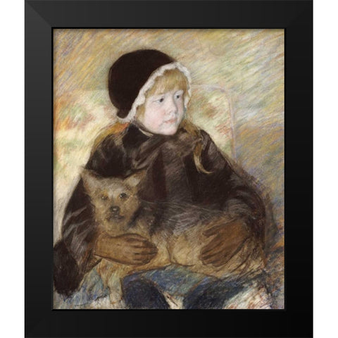 Elsie Cassat Holding a Big Dog Black Modern Wood Framed Art Print by Cassatt, Mary