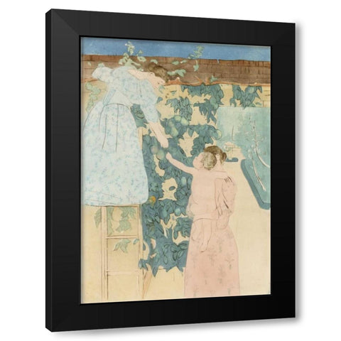 Gathering Fruit Black Modern Wood Framed Art Print with Double Matting by Cassatt, Mary