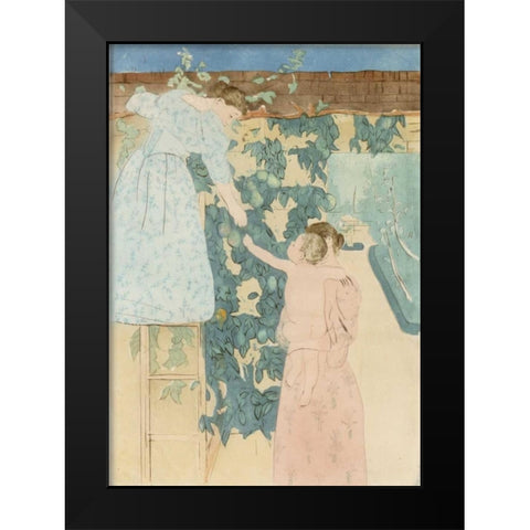 Gathering Fruit Black Modern Wood Framed Art Print by Cassatt, Mary