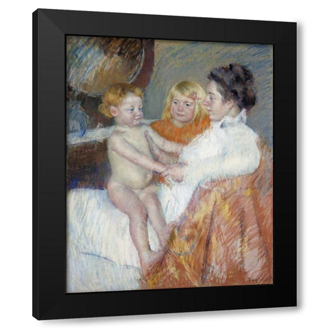 Mother, Sara and The Baby Black Modern Wood Framed Art Print with Double Matting by Cassatt, Mary