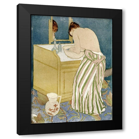 Woman Bathing Black Modern Wood Framed Art Print by Cassatt, Mary