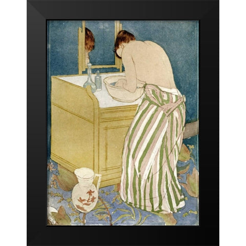 Woman Bathing Black Modern Wood Framed Art Print by Cassatt, Mary