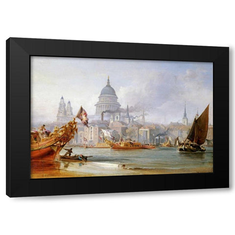 A View of Saint Pauls From The Thames Black Modern Wood Framed Art Print with Double Matting by Chambers, George