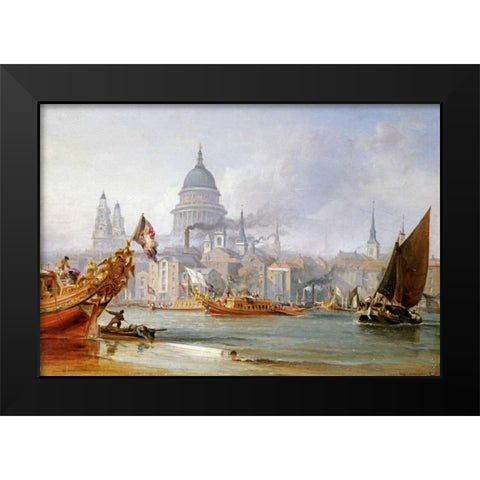 A View of Saint Pauls From The Thames Black Modern Wood Framed Art Print by Chambers, George