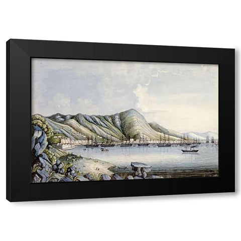 View of Hong Kong Black Modern Wood Framed Art Print by Chinese School