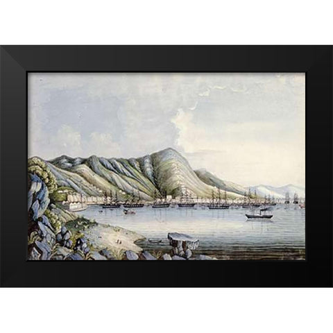 View of Hong Kong Black Modern Wood Framed Art Print by Chinese School