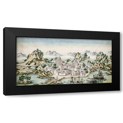 View of Macao Black Modern Wood Framed Art Print by Chinese School